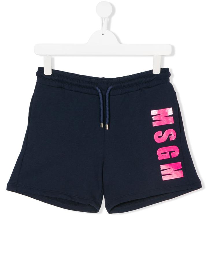 Msgm Kids Side Logo Drawstring Shorts - Blue