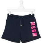 Msgm Kids Side Logo Drawstring Shorts - Blue