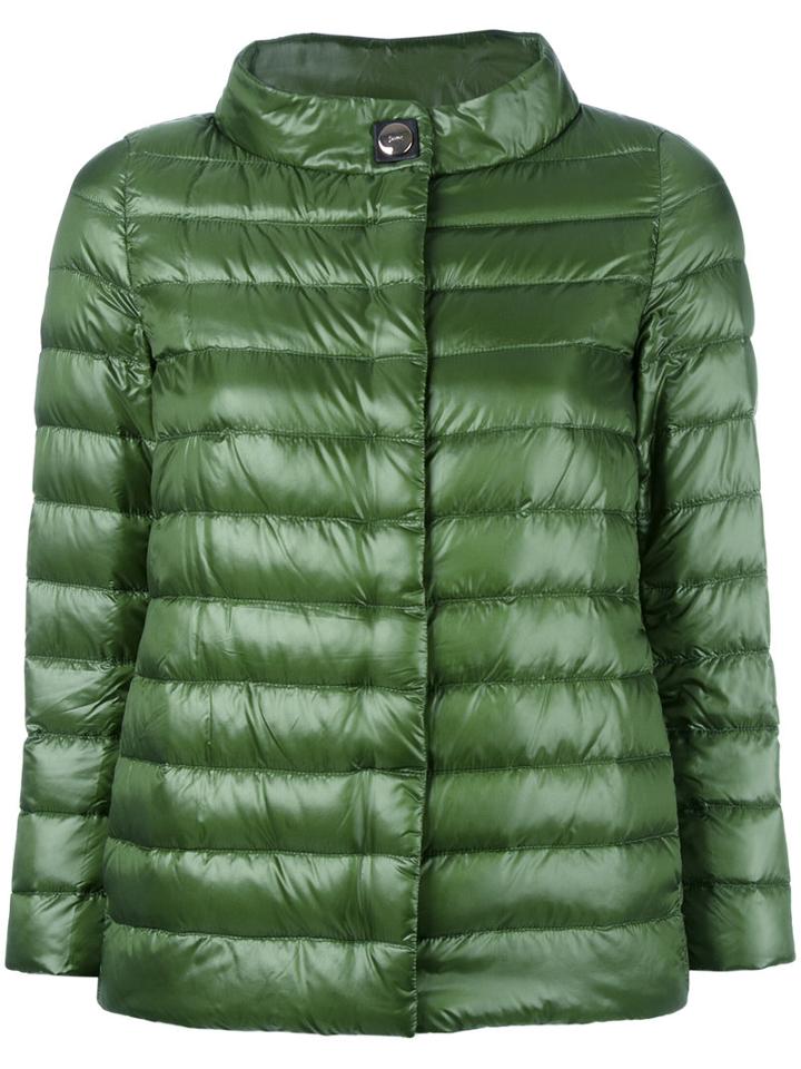 Herno High Neck Buttoned Jacket, Women's, Size: 40, Green, Polyamide/polyurethane/feather Down