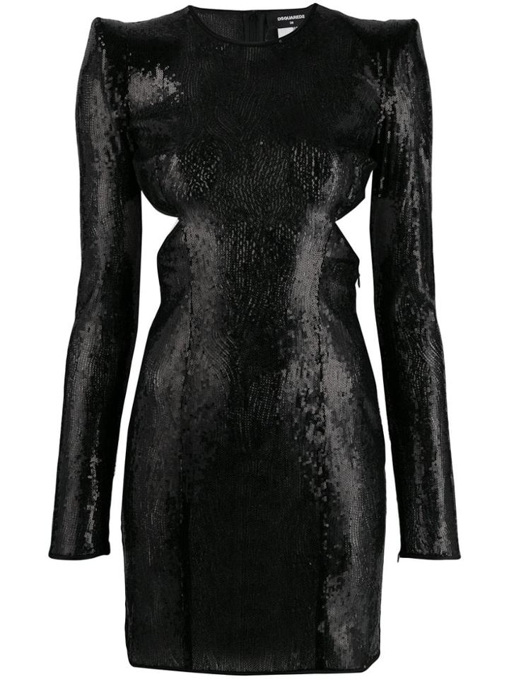 Dsquared2 Sequinned Cocktail Dress With Peak Shoulders - Black