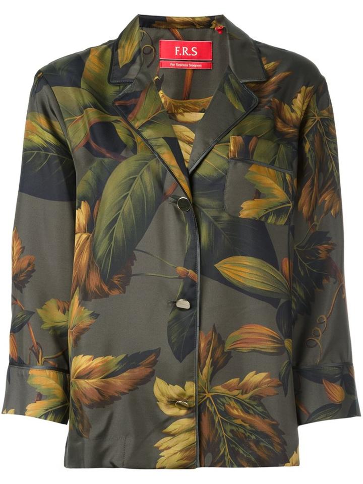 For Restless Sleepers Leaf Print Blouse, Women's, Size: Small, Green, Silk