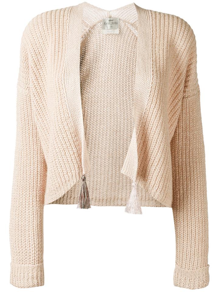 Forte Forte Tassel Detail Open Cardigan, Women's, Size: 0, Nude/neutrals, Linen/flax/polyamide/alpaca/wool
