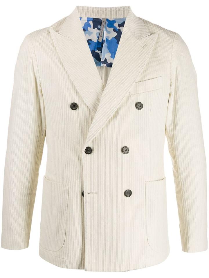 Entre Amis Corduroy Double Breasted Blazer - White