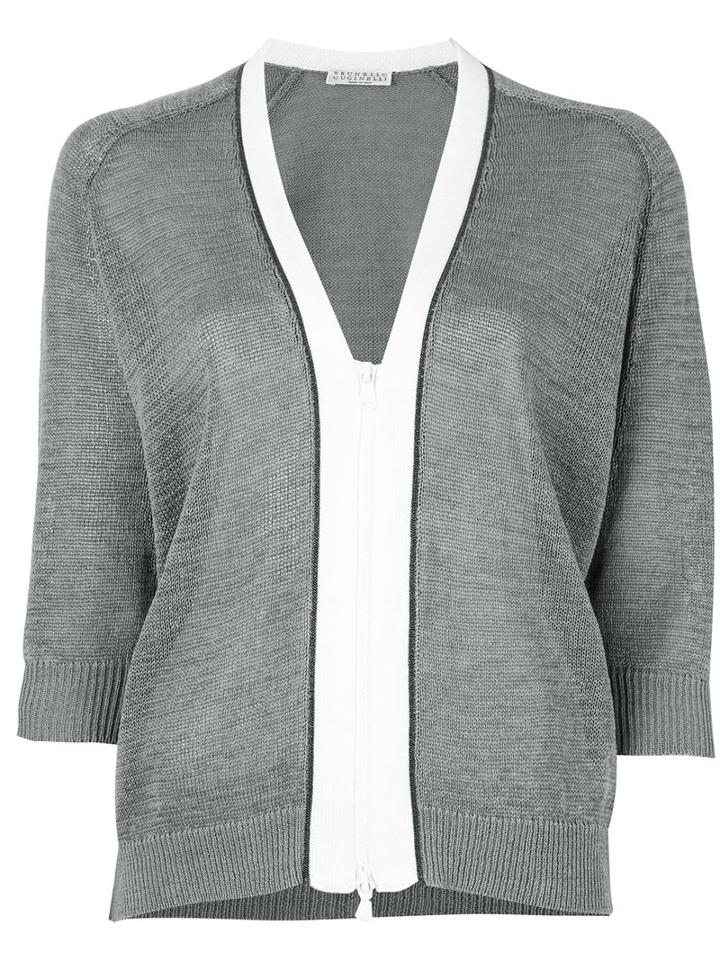 Brunello Cucinelli Zip Up Cardigan, Women's, Size: Medium, Grey, Cotton