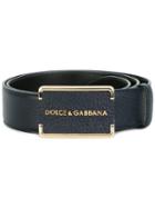 Dolce & Gabbana Logo Plaque Belt, Men's, Size: 90, Blue, Leather