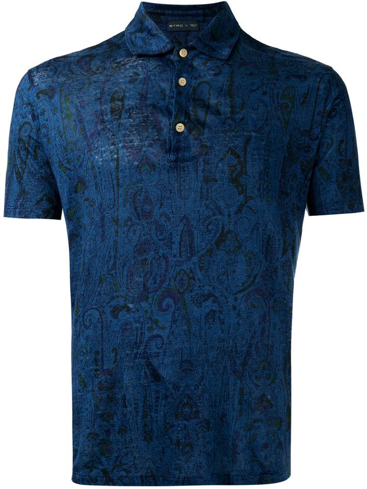 Etro - Patterned Polo Shirt - Men - Linen/flax - L, Blue, Linen/flax