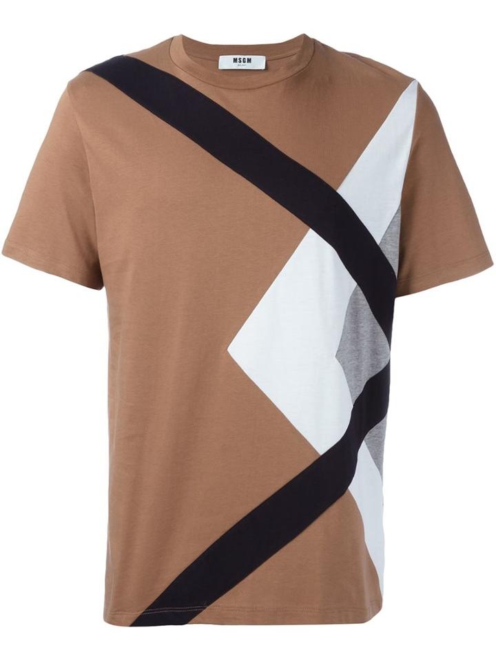 Msgm Paneled T-shirt, Men's, Size: Xs, Nude/neutrals, Cotton