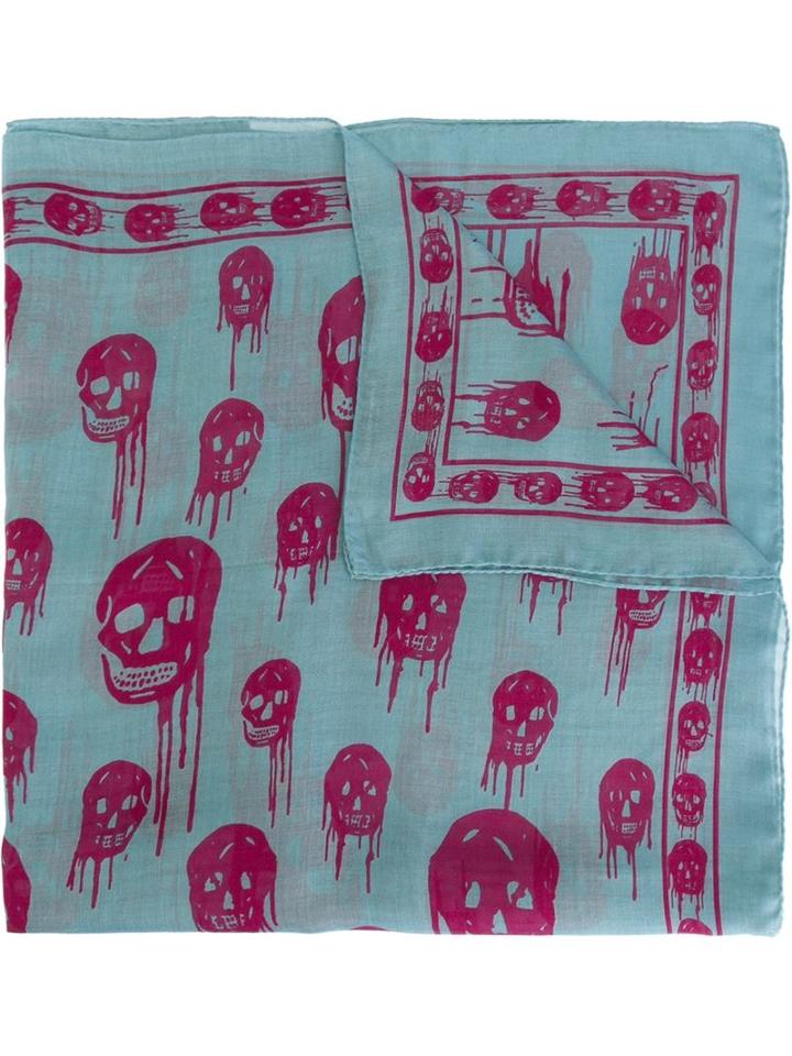 Alexander Mcqueen Drip Skull Scarf, Adult Unisex, Blue, Silk/modal