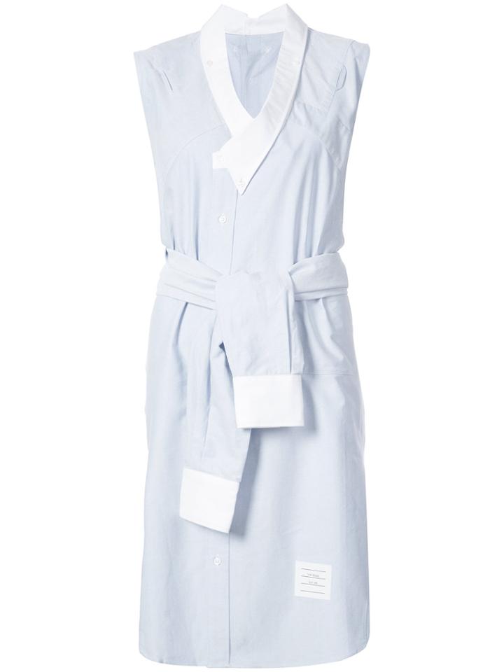 Thom Browne Reconstructed Sleeveless Wrap Shirtdress In Light Blue