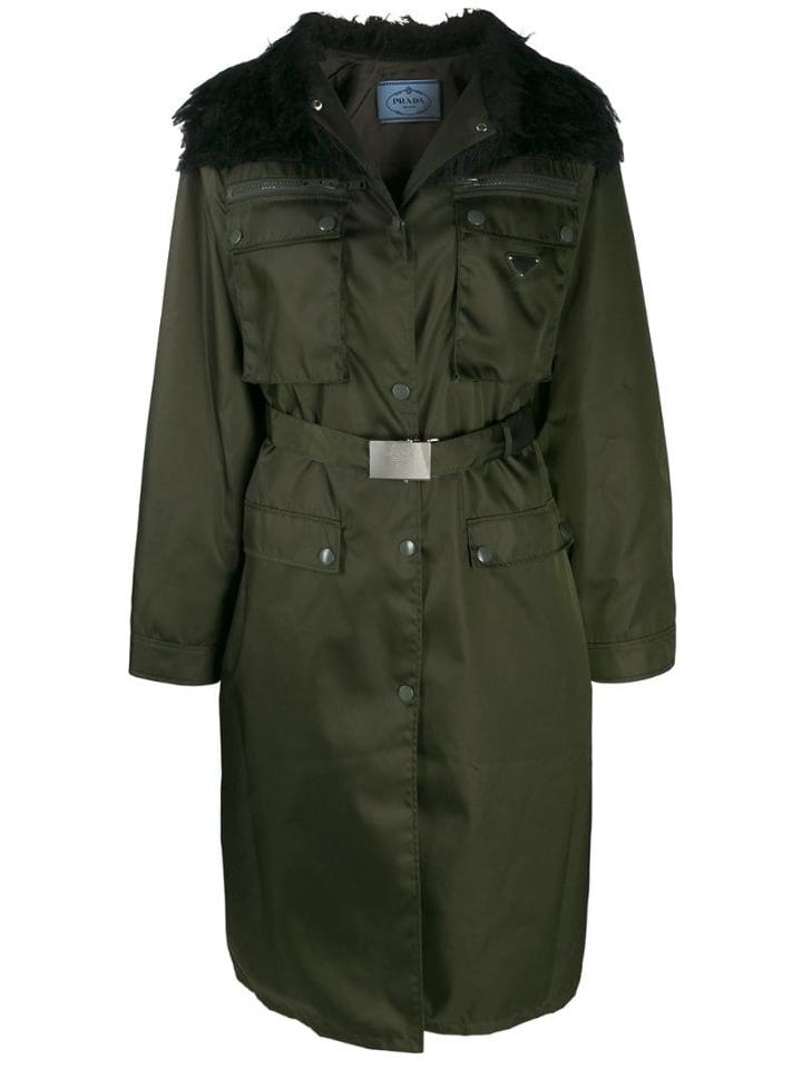 Prada Long Belted Coat - Green