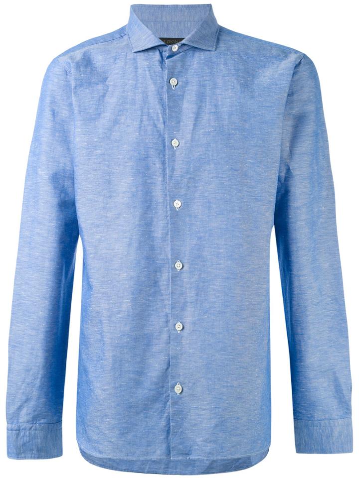 Z Zegna - Curved Hem Shirt - Men - Cotton/linen/flax - M, Blue, Cotton/linen/flax