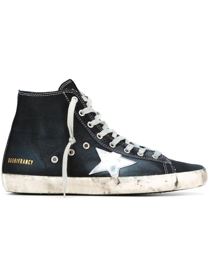 Golden Goose Deluxe Brand Francy Hi-top Sneakers, Men's, Size: 40, Blue, Cotton/leather/rubber