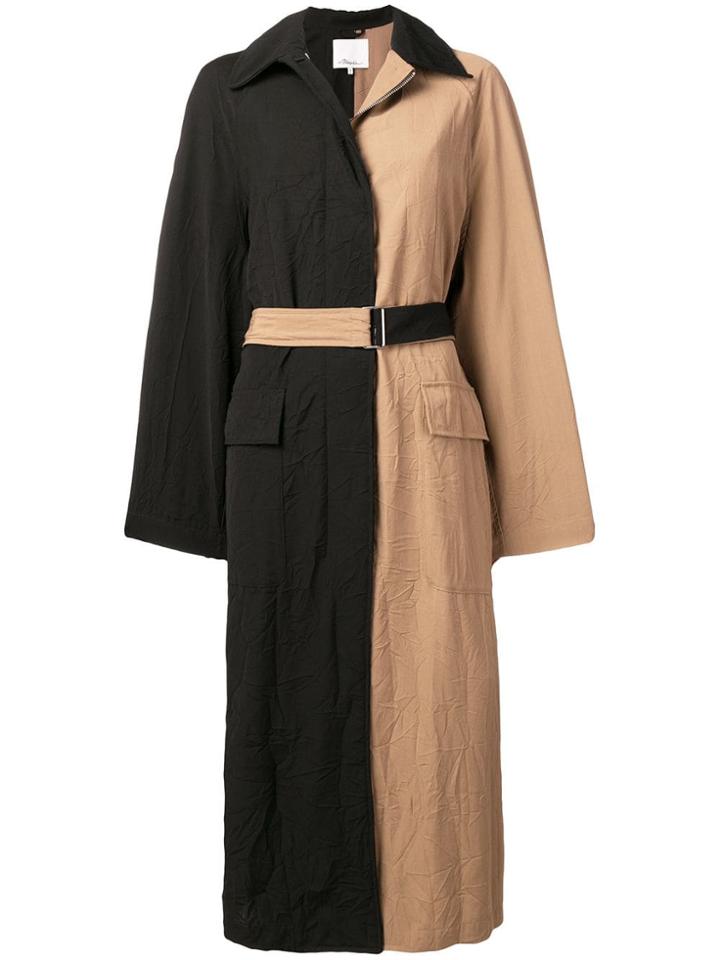 3.1 Phillip Lim Bicolour Long Trench Coat - Black