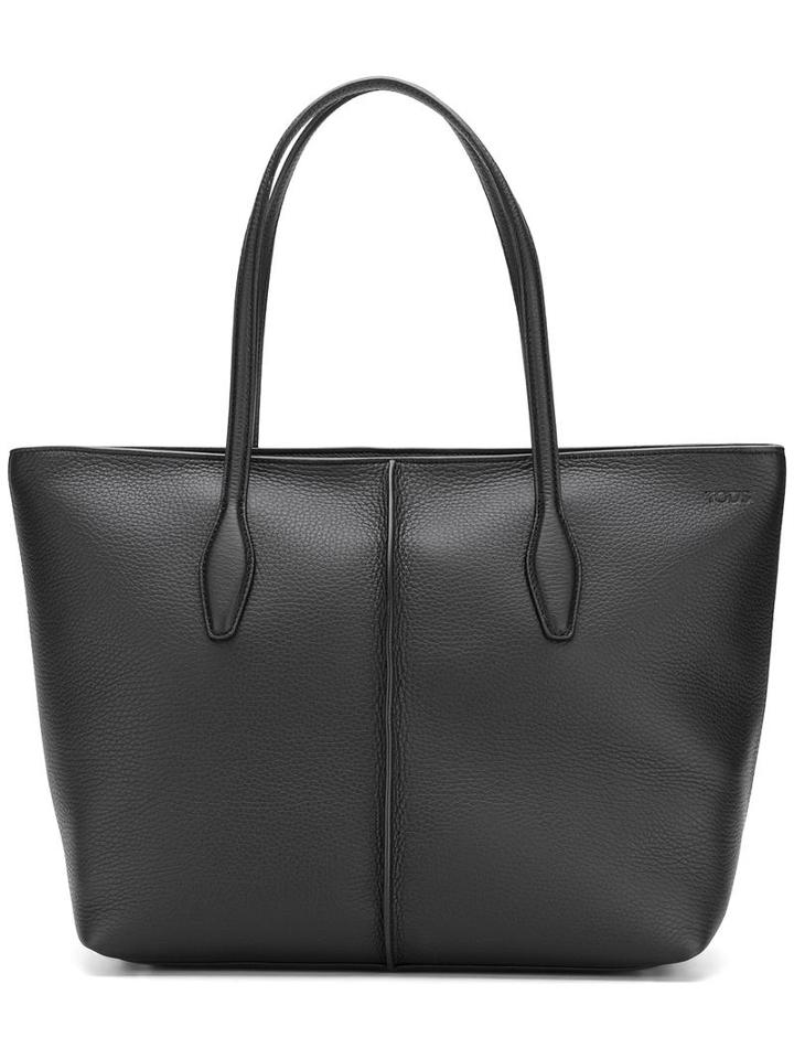 Tod's Tag Detail Tote, Women's, Black, Leather