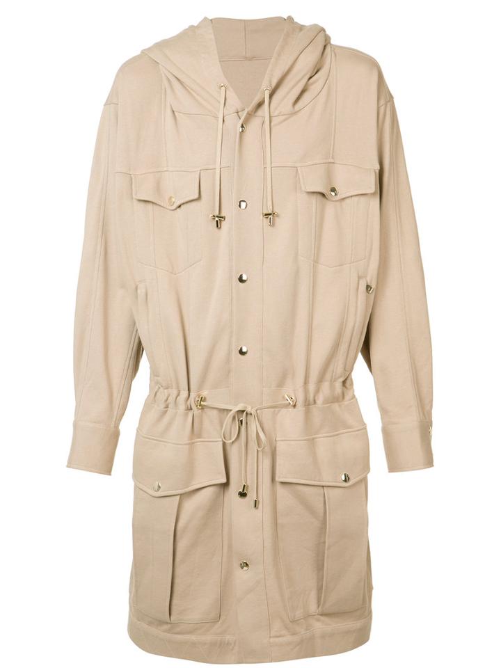Balmain Long Drawstring Jacket, Men's, Size: Medium, Brown, Cotton
