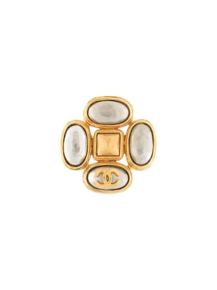 Chanel Pre-owned 1997 Stones Cc Brooch - Gold