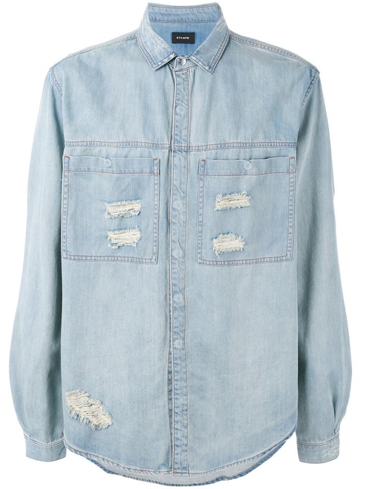 Stampd - Ripped Denim Shirt - Men - Cotton - Xl, Blue, Cotton