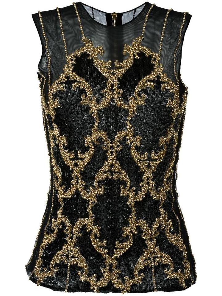 Balmain Sequin Embroidered Top, Women's, Size: 38, Black, Nylon/plastic/spandex/elastane/glass