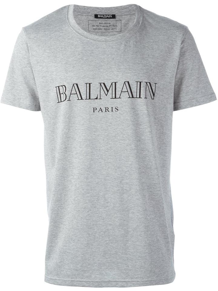 Balmain Logo T-shirt, Men's, Size: Large, Grey, Cotton