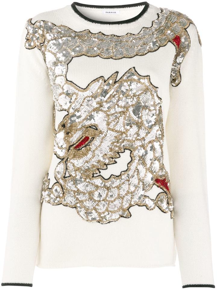 P.a.r.o.s.h. Sequined Dragon Sweater - Nude & Neutrals
