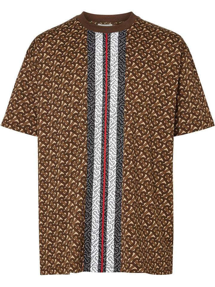 Burberry Monogram Stripe Print Cotton T-shirt - Brown