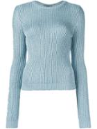 Jeremy Scott Round Neck Pullover, Women's, Size: 38, Blue, Rayon/polyester