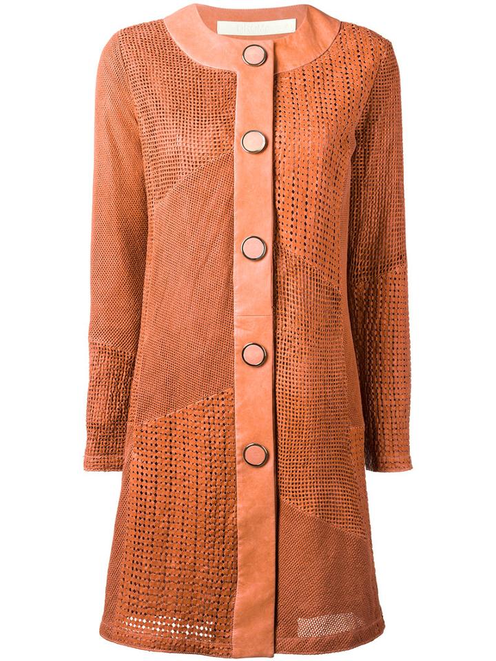 Drome Collarless Leather Coat, Size: Medium, Orange, Lamb Skin/acetate/cupro