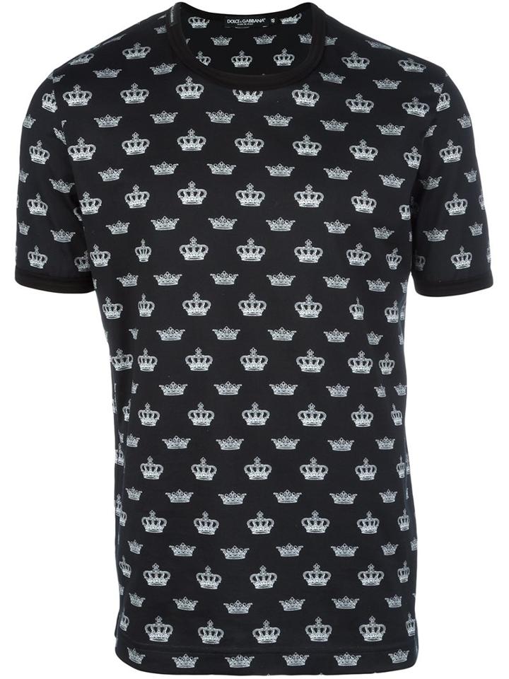 Dolce & Gabbana Crown Print T-shirt, Men's, Size: 46, Black, Cotton