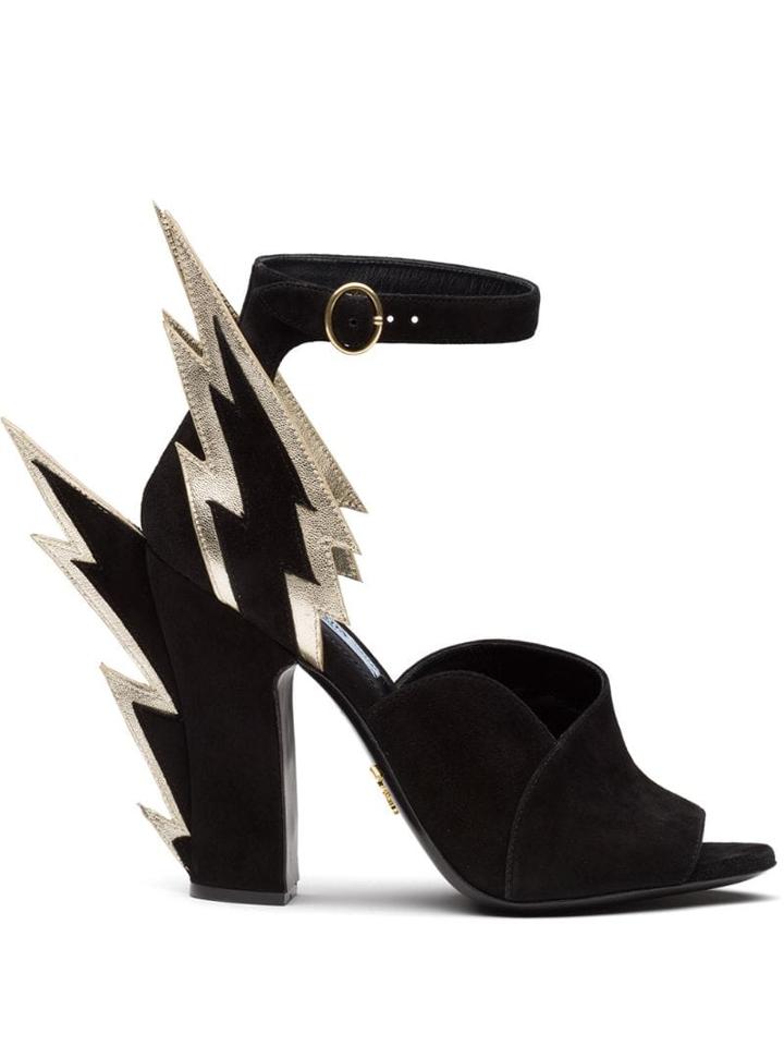 Prada Thunderbolt Detail Sandals - Black