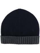Eleventy Ribbed Trim Contrast Beanie - Blue