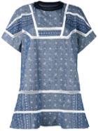 Sacai Aloha Scarf Embroidered Chambray Dress, Women's, Size: 2, Blue, Cupro/cotton