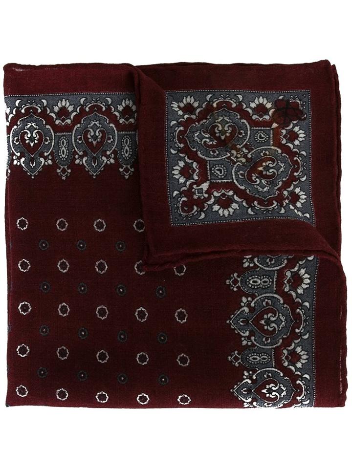 Canali Patterned Pocket Handkerchief, Men's, Red, Wool
