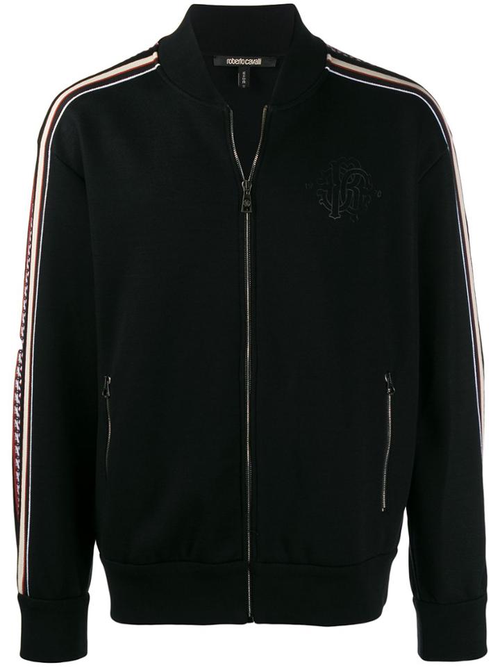 Roberto Cavalli Intarsia Band Bomber Jacket - Black