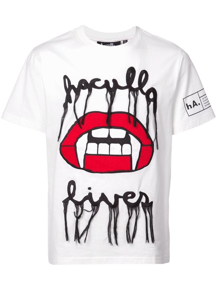 Haculla Fang Lip Embroidered T-shirt - White