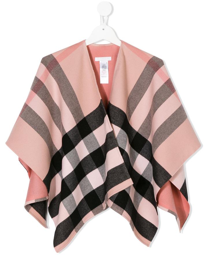 Burberry Kids - Checkered Poncho - Kids - Wool - One Size, Pink/purple
