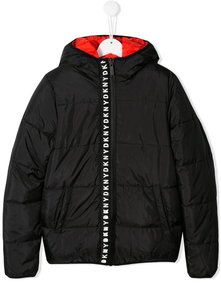 Dkny Kids Teen Logo Trim Padded Jacket - Black