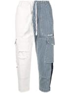 Greg Lauren Asymmetric Contrast Leg Trousers - Blue