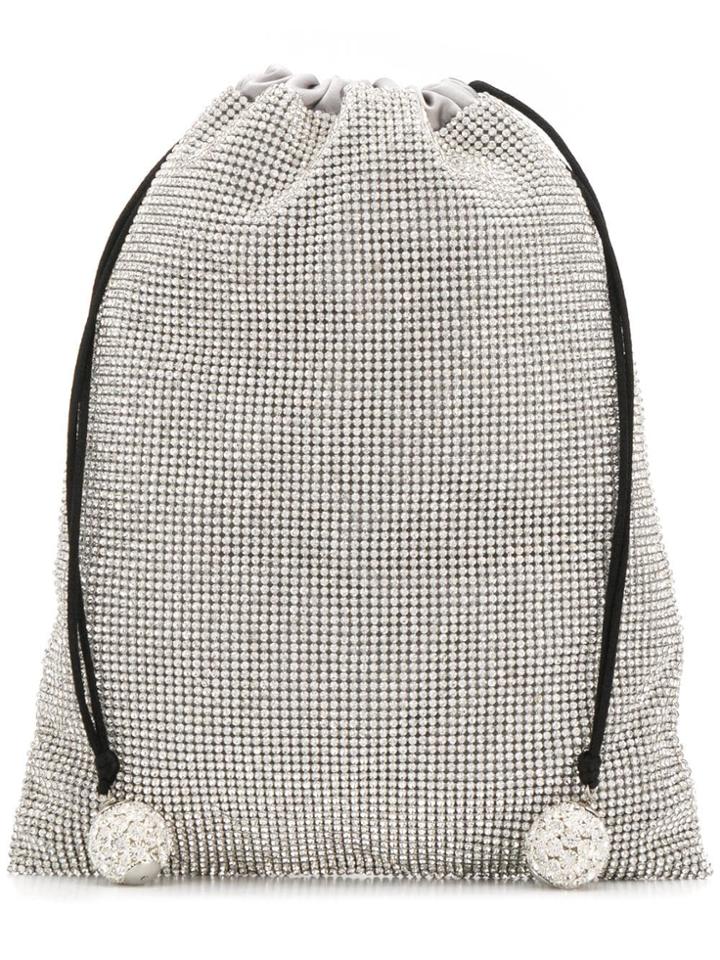 Ca & Lou Embellished Drawstring Clutch - Silver