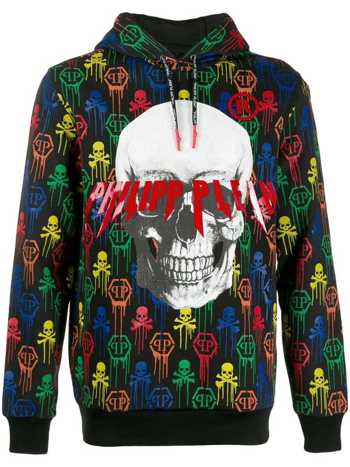 Philipp Plein Multicoloured Skull Print Hoodie - Black