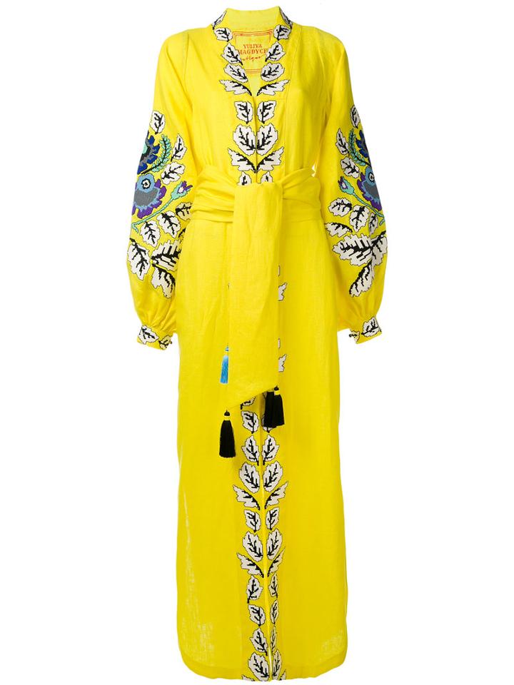 Yuliya Magdych - Oversize Embroidered Kaftan - Women - Linen/flax - M, Yellow/orange, Linen/flax