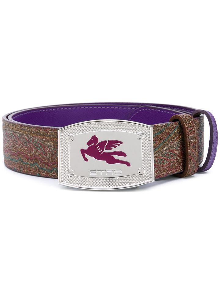 Etro - Pegasus Buckle Belt - Men - Cotton/polyester/polyurethane/tibetan Lamb Fur - M, Cotton/polyester/polyurethane/tibetan Lamb Fur
