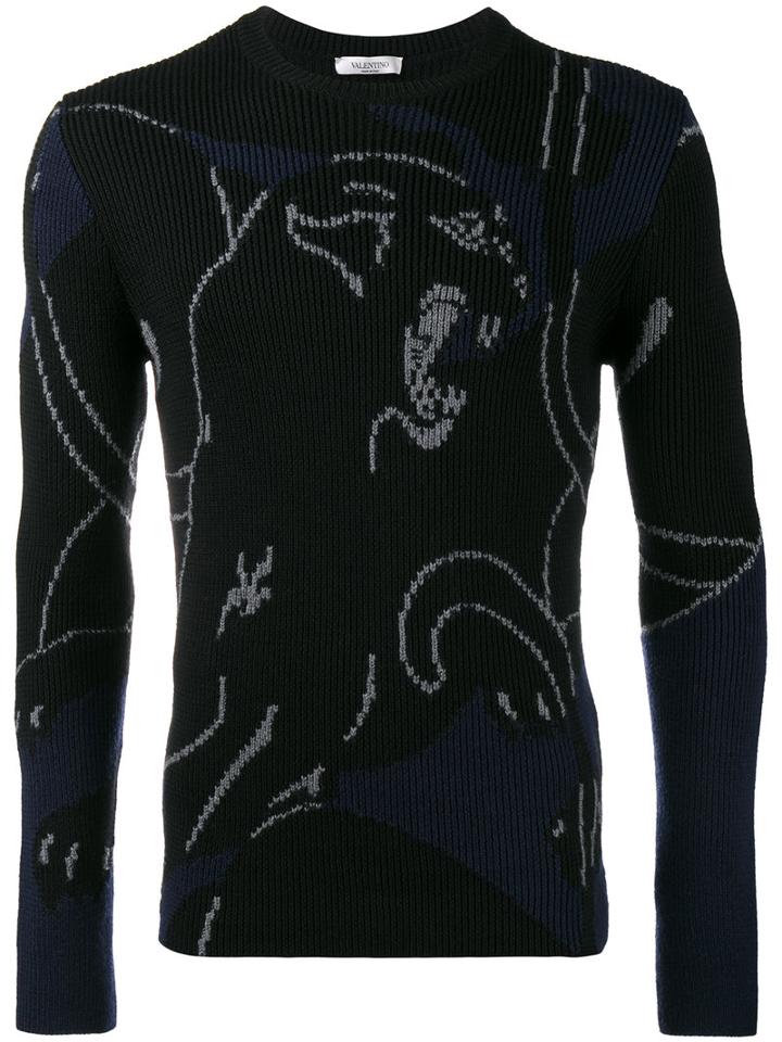 Valentino - Panther Intarsia Jumper - Men - Virgin Wool - M, Blue, Virgin Wool