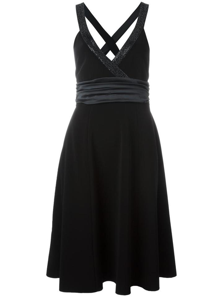 Armani Collezioni V-neck Flared Dress, Women's, Size: 44, Black, Viscose/polyamide/spandex/elastane