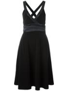Armani Collezioni V-neck Flared Dress, Women's, Size: 44, Black, Viscose/polyamide/spandex/elastane