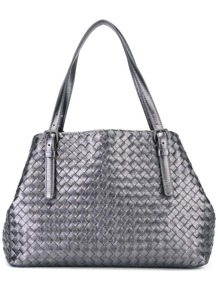 Bottega Veneta Woven Effect Tote, Women's, Grey, Leather