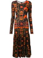 Preen By Thornton Bregazzi Printed Pleated Long Dress, Women's, Size: Medium, Black, Viscose/spandex/elastane