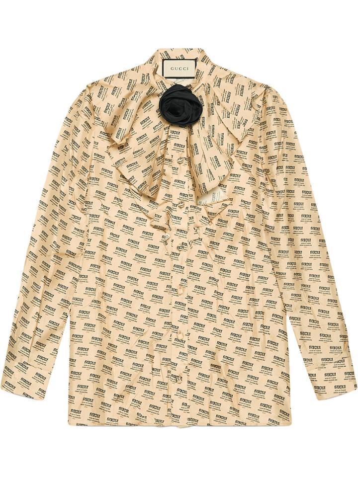 Gucci Gucci Invite Stamp Silk Shirt - Nude & Neutrals