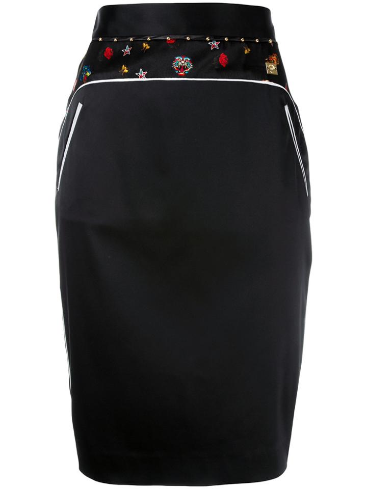 Cavalli Class Embroidery Trim Pencil Skirt - Black