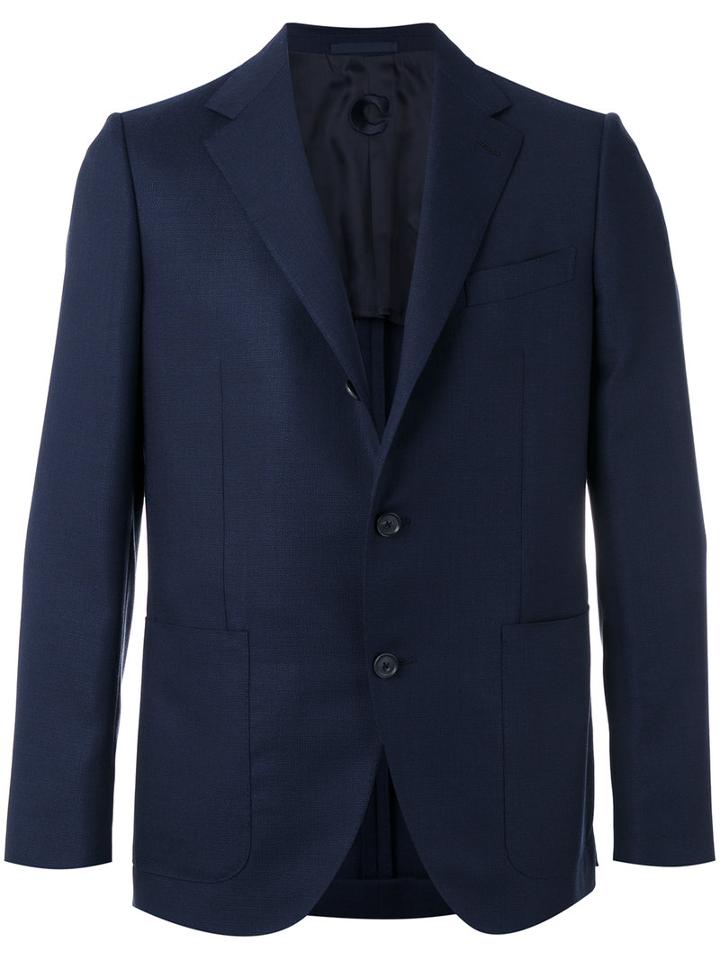 Caruso Notched Lapel Blazer, Men's, Size: 46, Blue, Wool/cupro