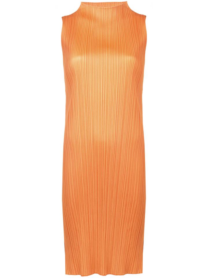 Pleats Please By Issey Miyake Pleated Slit Dress - Yellow & Orange